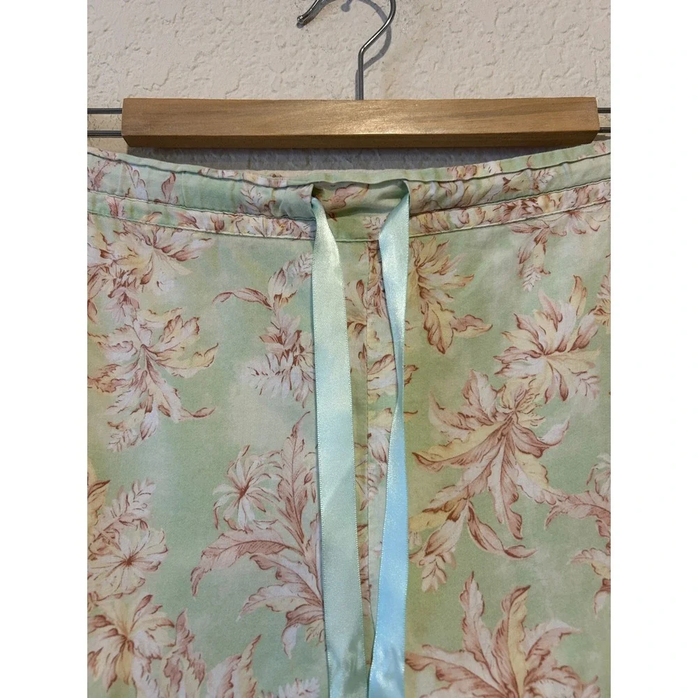 Papinelle Pajama Set Sz M Green Floral Cotton Button Up Crop Cottagecore Garden